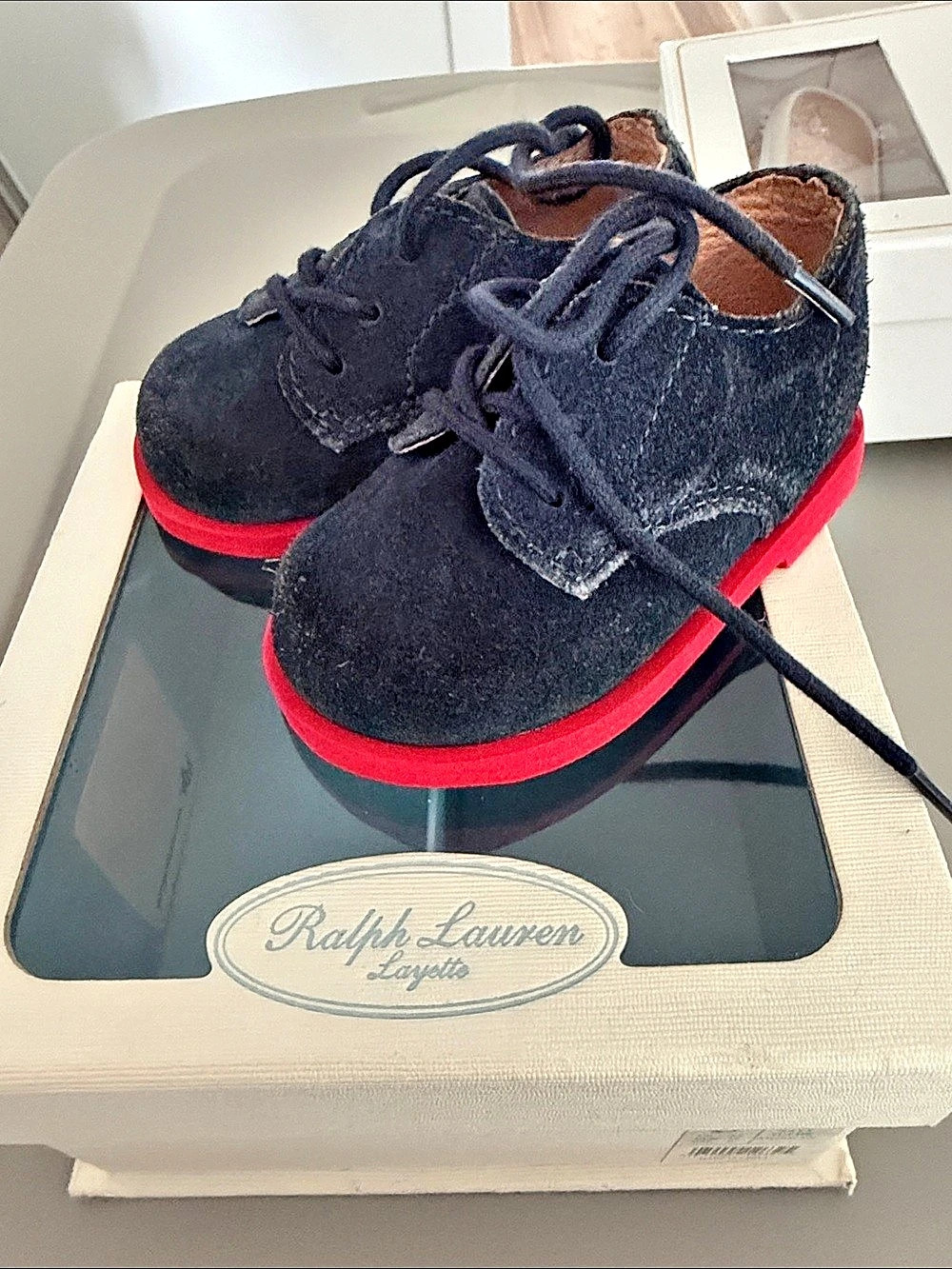 Ralph Lauren Morgan Suede Oxford Shoes Black & Red Baby US 3